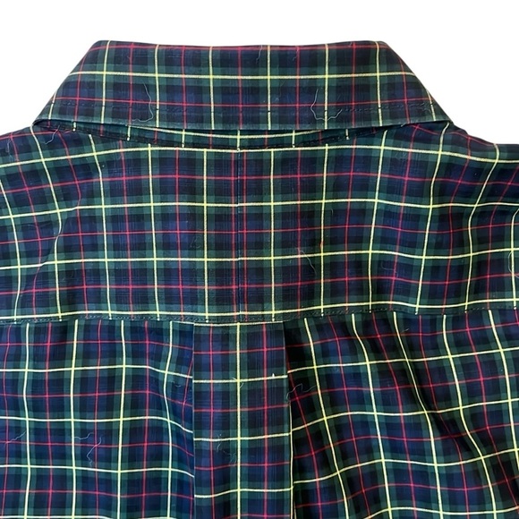 L.L. Bean Navy Blue Tartan Plaid Button Down Cotton Shirt Wrinkle Resistant XL - Picture 9 of 13